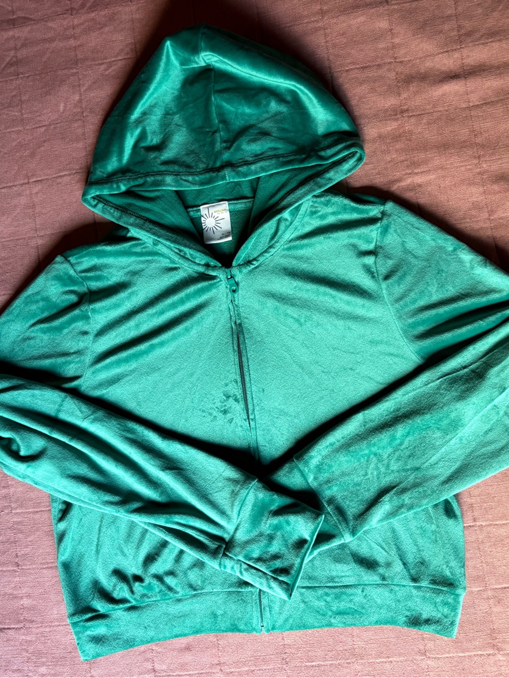 aerie Emerald Green Velour Hoodie- Size XL- Y2K Full Zip Cropped Hoodie